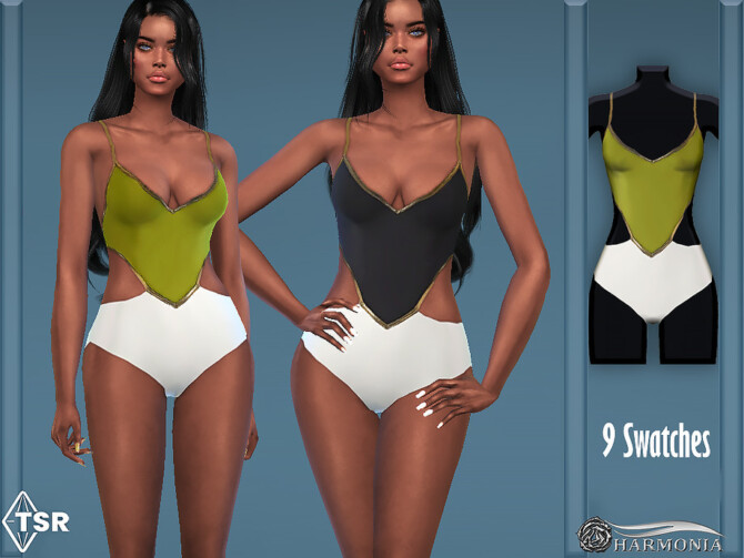 Metallic Trim Strappy Swimsuit by Harmonia at TSR