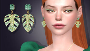 Monstera Leaf Crystal Earrings by feyona at TSR