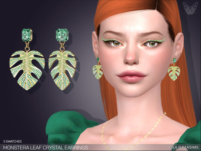 Monstera Leaf Crystal Earrings by feyona at TSR