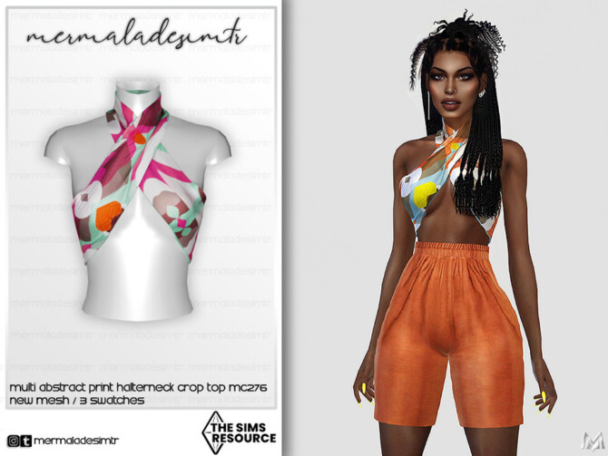 Multi Abstract Print Halterneck Crop Top MC276 by mermaladesimtr at TSR