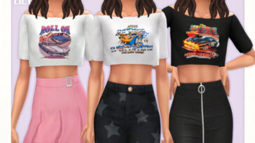 Off-Shoulder Crop Tee 02 by Black Lily at TSR