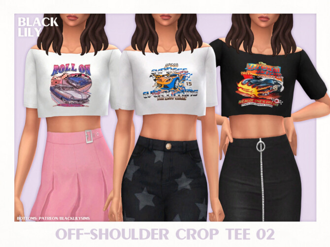 Off-Shoulder Crop Tee 02 by Black Lily at TSR