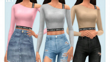 One Shoulder Crop Top by Black Lily at TSR