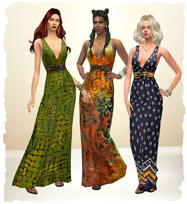 Popcorn long summer dress by Chalipo at All 4 Sims