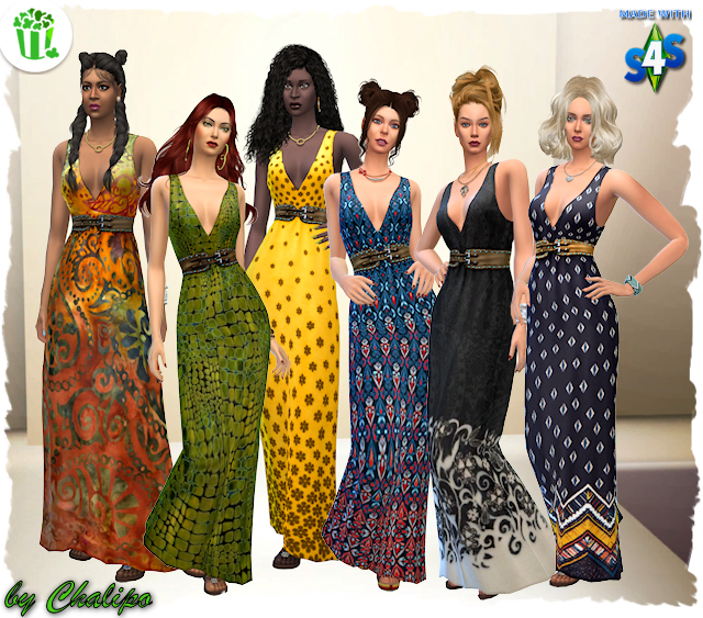 Popcorn long summer dress by Chalipo at All 4 Sims