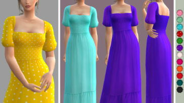 Puff Sleeve Shirred Maxi Dress by ekinege at TSR