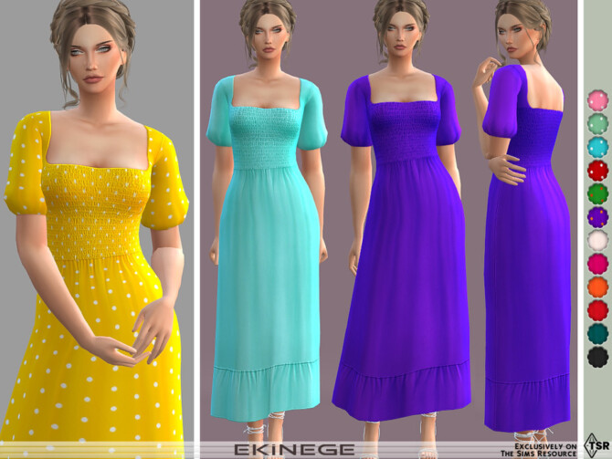 Puff Sleeve Shirred Maxi Dress by ekinege at TSR