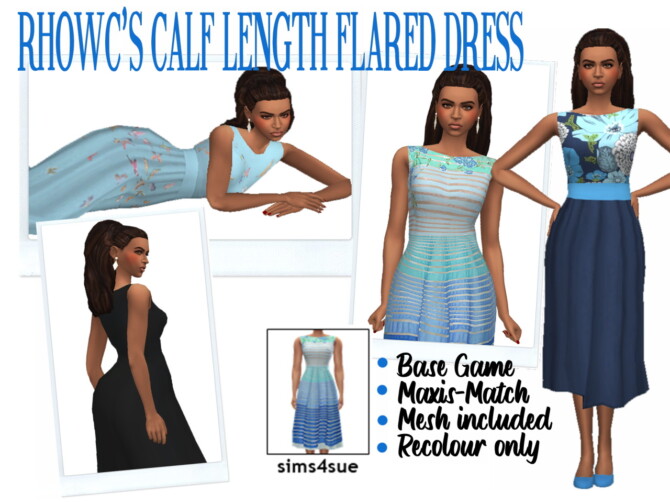 RHOWC’S CALF LENGTH FLARED DRESS at Sims4Sue