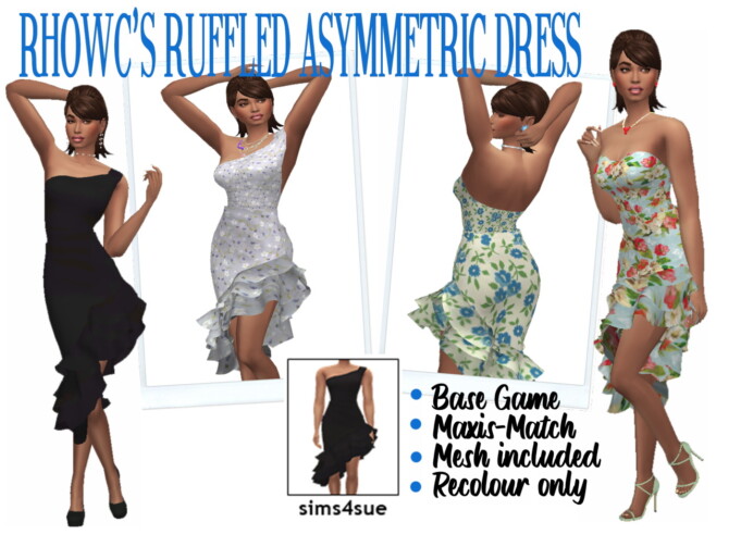 RHOWC’S RUFFLED ASYMMETRIC DRESS at Sims4Sue