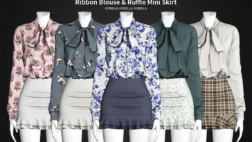 Ribbon Blouse & Ruffle Mini Skirt at Gorilla