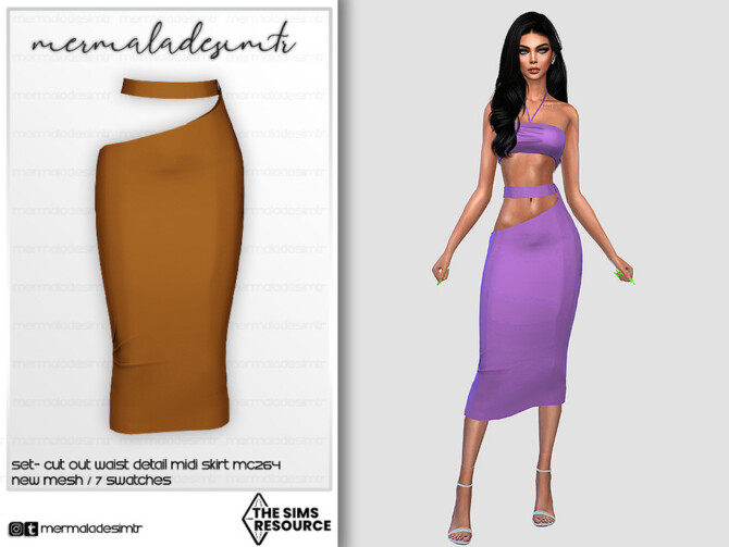 Set Cut Out Waist Detail Midi Skirt MC264 by mermaladesimtr at TSR