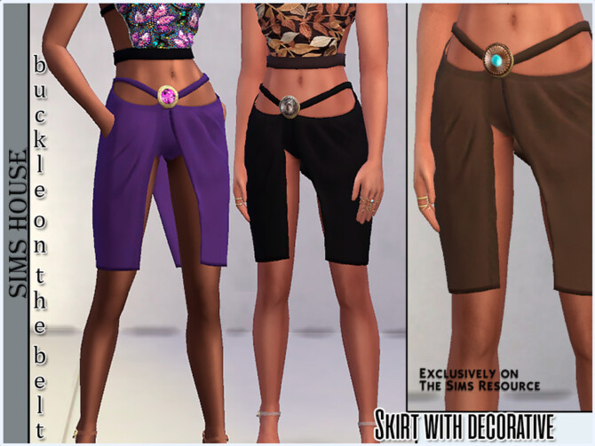 Skirt with decorative buckle on the belt by Sims House at TSR