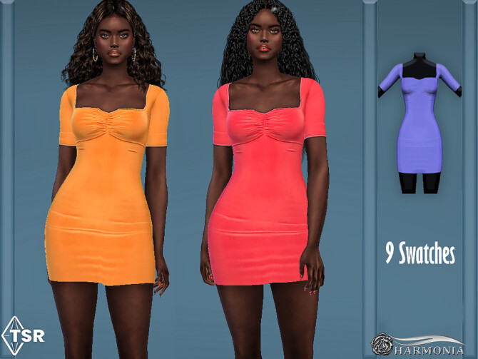 Slinky Ruched Bust Short Sleeve Dress by Harmonia at TSR