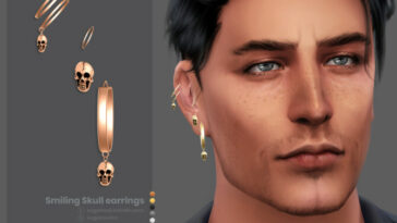 Smiling Skull earrings Right by sugar owl at TSR