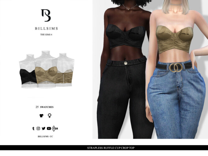 Strapless Ruffle Cup Crop Top by Bill Sims at TSR