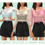 Striped Sweater & Denim Skirt by Black Lily at TSR