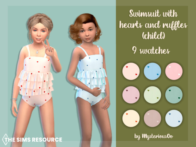 Swimsuit with hearts and ruffles (child) by MysteriousOo at TSR