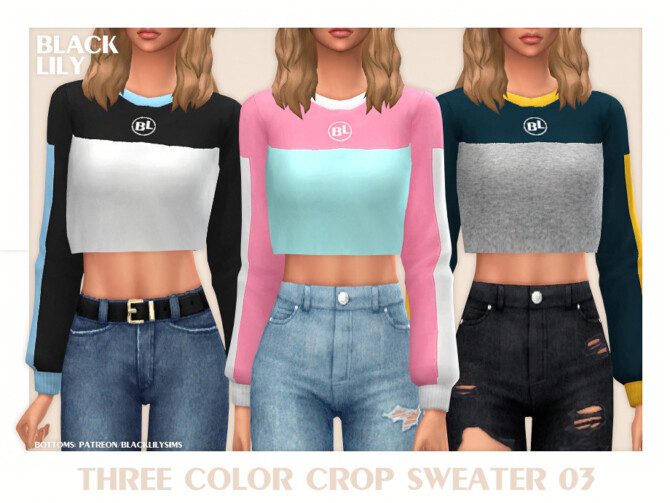 Three Color Crop Sweater 03 by Black Lily at TSR