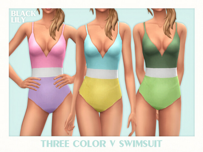 Three Color V Swimsuit by Black Lily at TSR