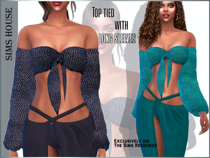 Top tied with long sleeves by Sims House at TSR