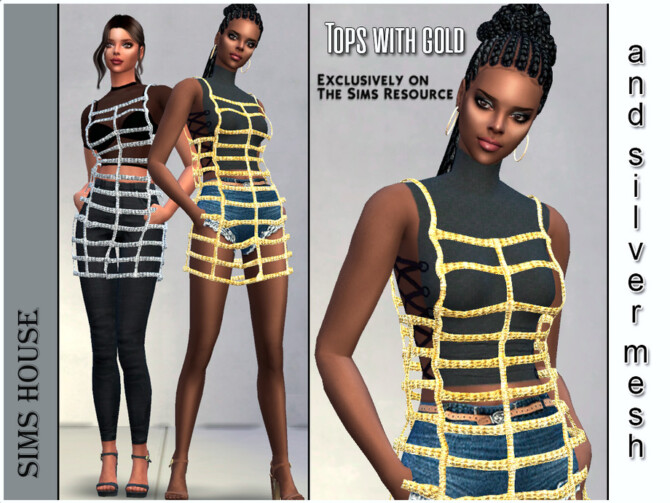 Tops with gold and silver mesh by Sims House at TSR