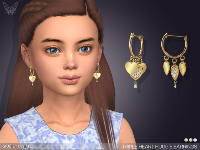 Triple Heart Huggie Earrings For Kids by feyona at TSR