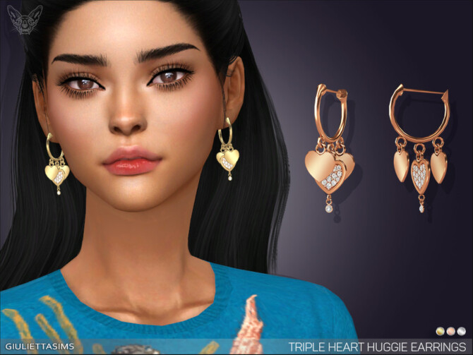 Triple Heart Huggie Earrings by feyona at TSR