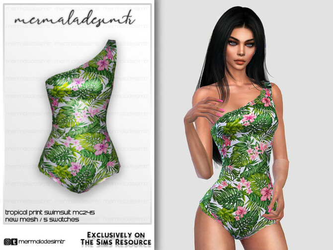 Tropical Print Swimsuit MC245 by mermaladesimtr at TSR