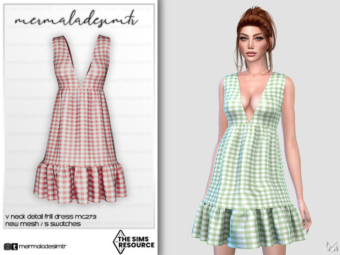 V Neck Detail Frill Dress MC273 by mermaladesimtr at TSR