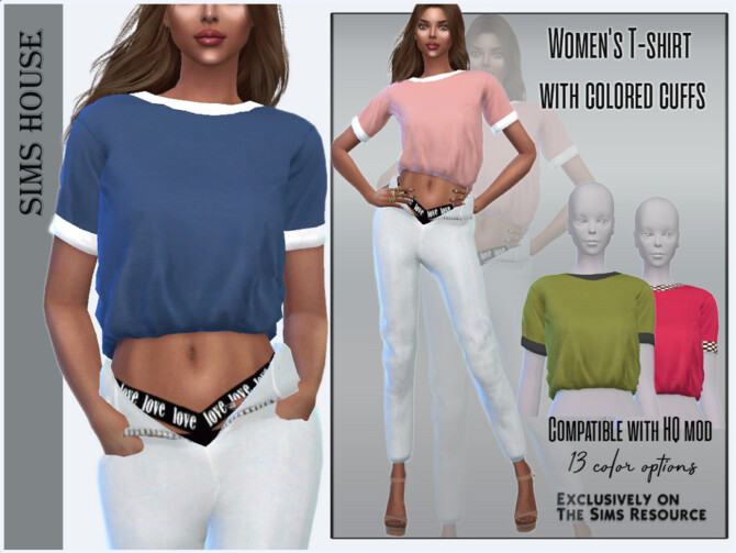 Women’s T-shirt with colored cuffs by Sims House at TSR