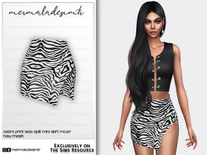 Zebra Print Side Split Mini Skirt MC217 by mermaladesimtr at TSR