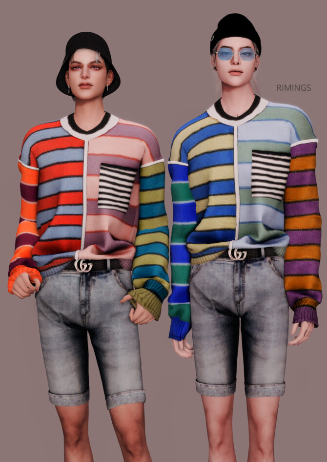 tripe Knitwear & Belt & Short Jeans at RIMINGs