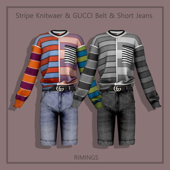 tripe Knitwear & Belt & Short Jeans at RIMINGs