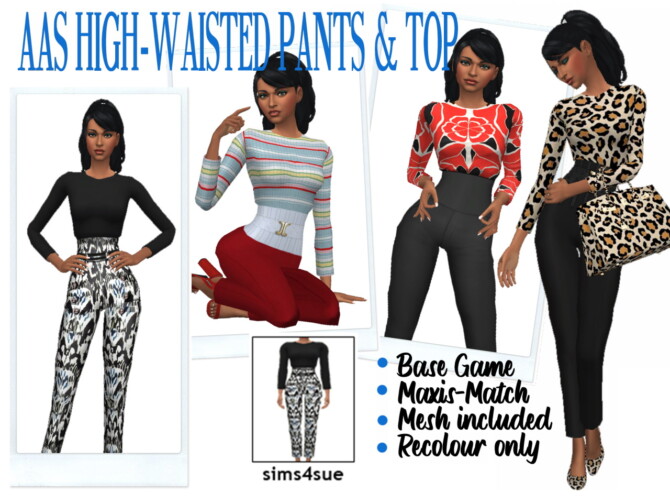 AAS’ HIGH-WAISTED PANTS & TOP at Sims4Sue