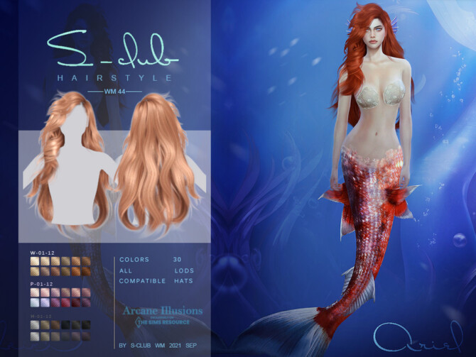 Arcane Illusion Long curly hairstyle for mermaid by S-Club at TSR