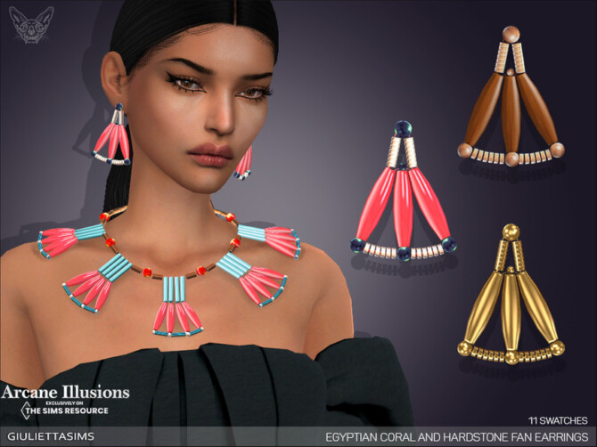 Arcane Illusions – Egyptian Coral and Hardstone Fan Earrings by feyona at TSR