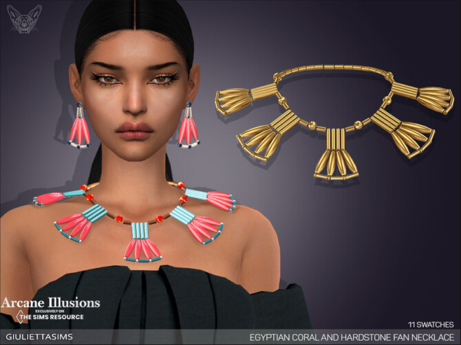 Arcane Illusions – Egyptian Coral and Hardstone Fan Necklace by feyona at TSR