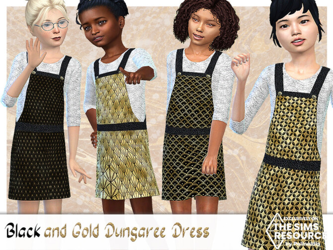 Black and Gold Dungaree Dress by Pelineldis at TSR