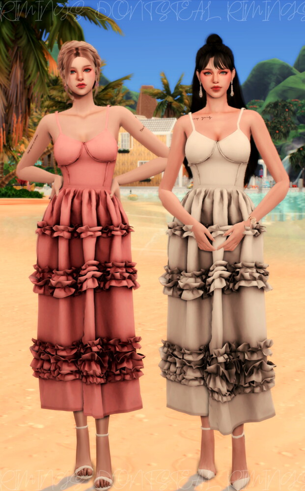 Bustier Ruffle Long Dress at RIMINGs