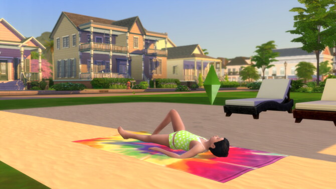 Children can sunbathe on a beach towel and on a lounge chair at Mod The Sims 4