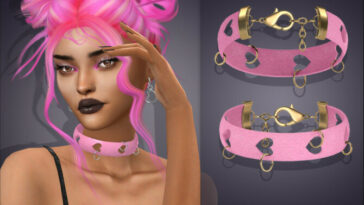 Damiana Leather Heart Choker (2 sizes) by feyona at TSR