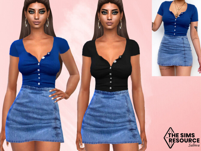 Denim Skirt Outfit by Saliwa at TSR