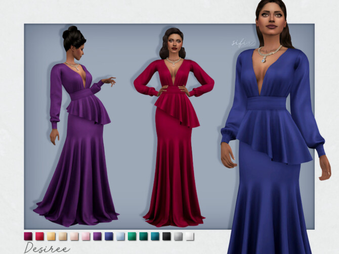 Desiree elegant low-cut peplum mermaid gown by Sifix at TSR