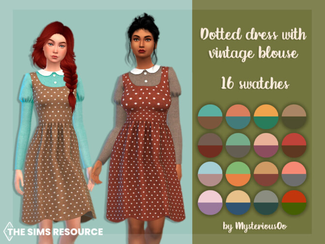 Dotted dress with vintage blouse by MysteriousOo at TSR