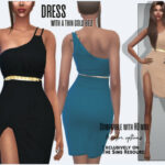 Dress with a thin gold belt by Sims House at TSR