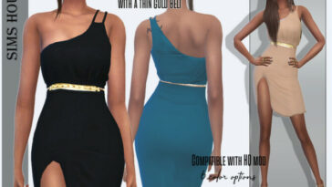 Dress with a thin gold belt by Sims House at TSR