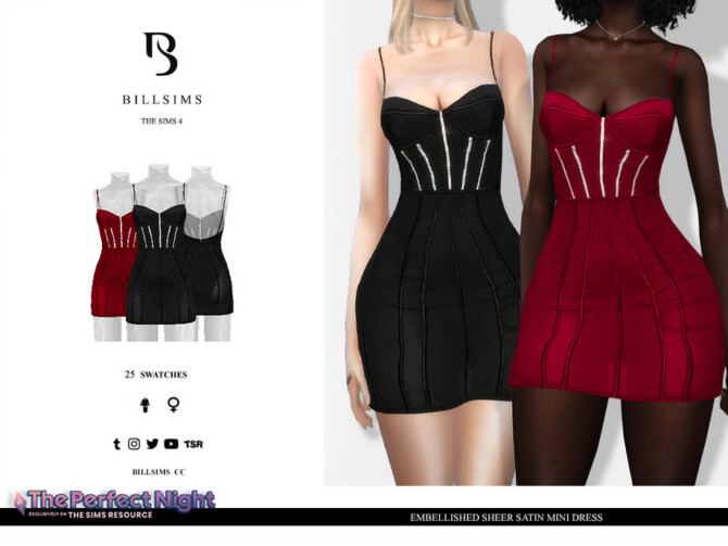 Embellished Sheer Satin Mini Dress by Bill Sims at TSR