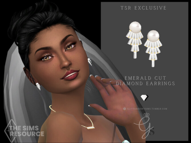 Emerald Cut Diamond Earrings by Glitterberryfly at TSR