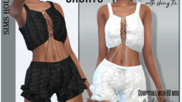 Fishnet shorts with shiny tie by Sims House at TSR