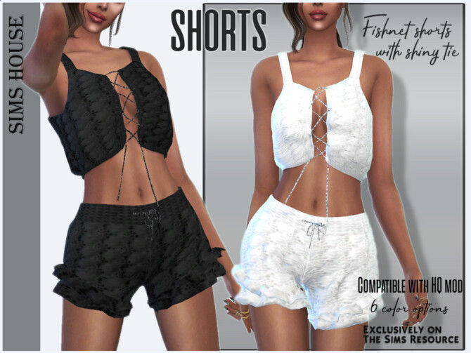 Fishnet shorts with shiny tie by Sims House at TSR